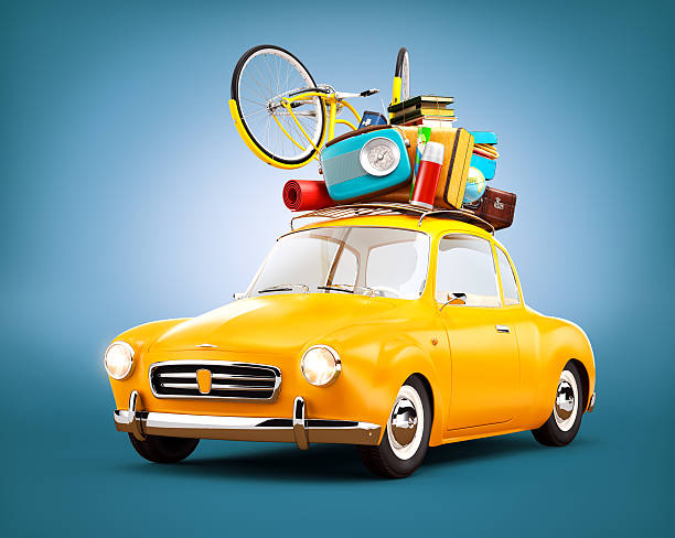 istock Retro car with luggage. Unusual  travel illustration 546021946