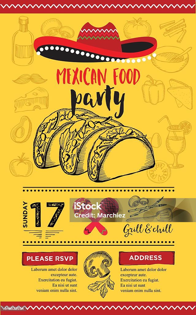 Barbacoa de invitación. Plantilla de diseño de menú de la parrilla. flyer de alimentos. - arte vectorial de Taco - Alimento libre de derechos