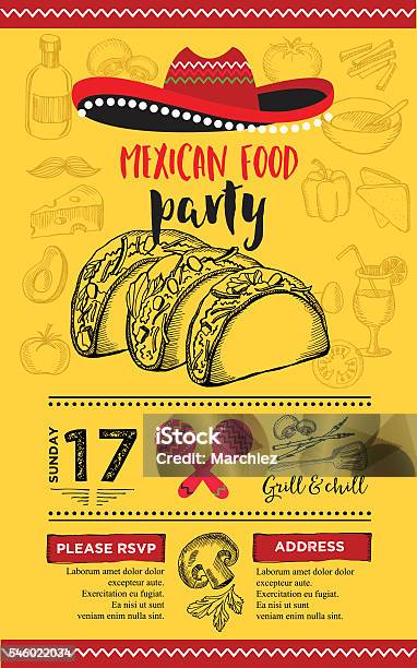 Ilustración de Barbacoa De Invitación Plantilla De Diseño De Menú De La Parrilla Flyer De Alimentos y más Vectores Libres de Derechos de Taco - Alimento