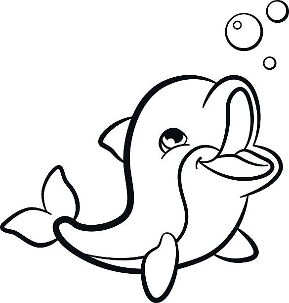 Coloring Pages Marine Wild Animals Little Cute Baby Dolphin Stock  Illustration - Download Image Now - iStock