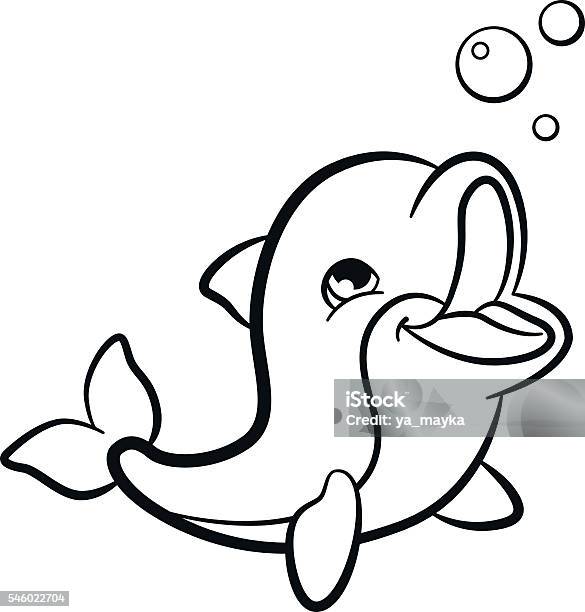Coloring Pages Marine Wild Animals Little Cute Baby Dolphin Stock Illustration - Download Image Now
