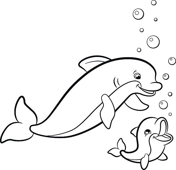 Ilustración de Páginas Para Colorear Animales Salvajes Marinos Delfín Madre  Con Su Bebé y más Vectores Libres de Derechos de Delfín - iStock