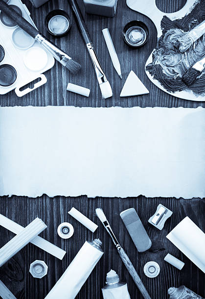 istock paint supplies and brush on wood 546022820