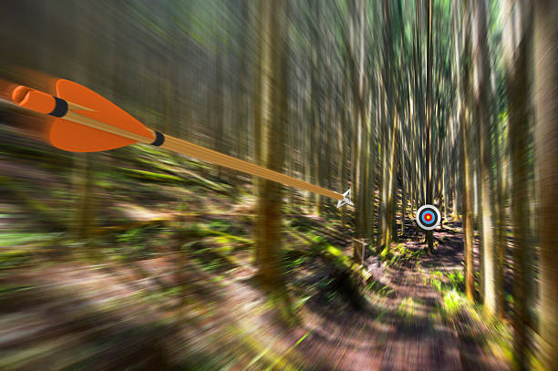 istock Arrow traveling through air at high speed to archery target 546024006