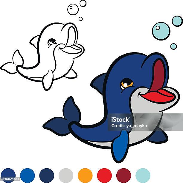 Coloring Page Color Me Dolphin Little Cute Baby Dolphin Stock Illustration - Download Image Now