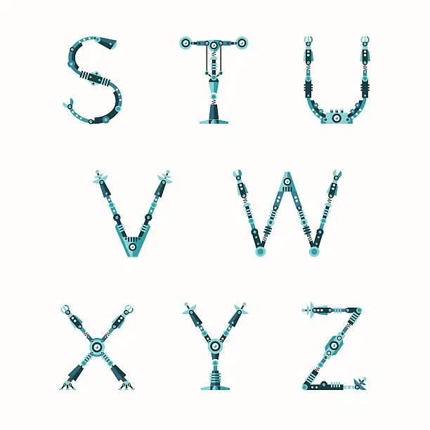 Vector illustration of Technical Robot font. Letters from S to Z