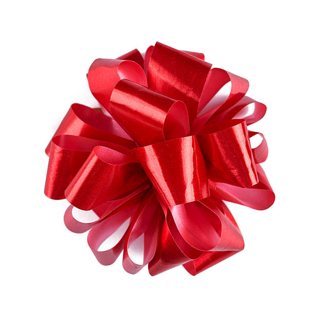istock Red ribbon bow with tails isolated on white background. 546162810