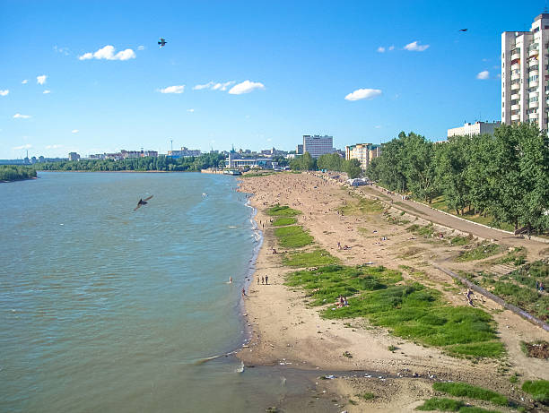 Omsk main public beach. View from the bridge. Irtysh river Omsk main public beach. View from the bridge. Irtysh river. Russia xxi stock pictures, royalty-free photos & images