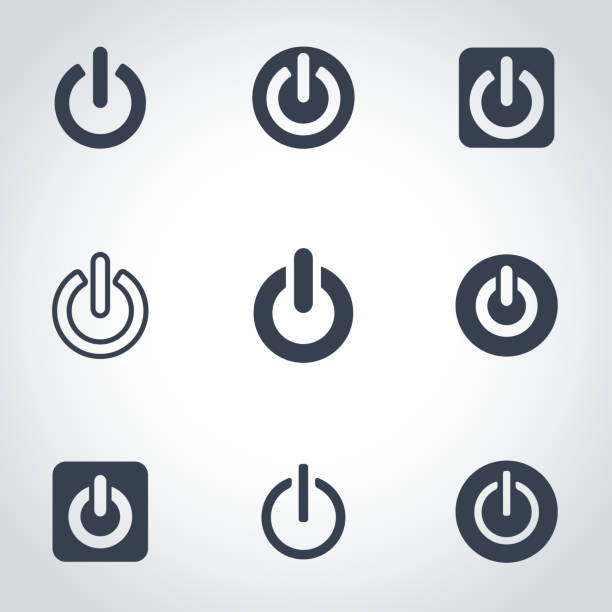 vector black shut down icon set - 出口標誌 方向標誌 圖片 幅插畫檔、美工圖案、卡通及圖標