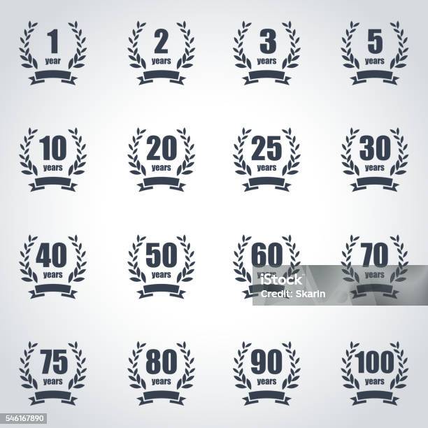 Anniversary Label Collection Stock Illustration - Download Image Now - 20-24 Years, Anniversary, Laurel - Maryland