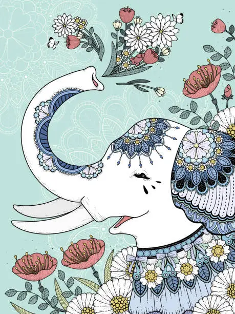 Vector illustration of white elephant coloring page