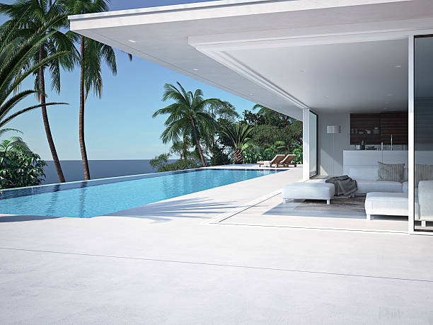istock Luxury swimming pool and blue water. 3d rendering 546172838