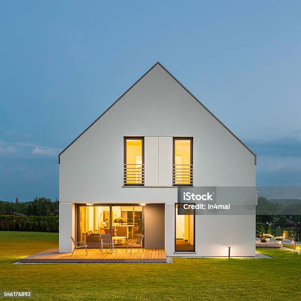 Simple White House Stock Photo - Download Image Now - House, Modern, Night