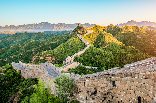 The Great Wall in the mountains north of Beijing enters the water