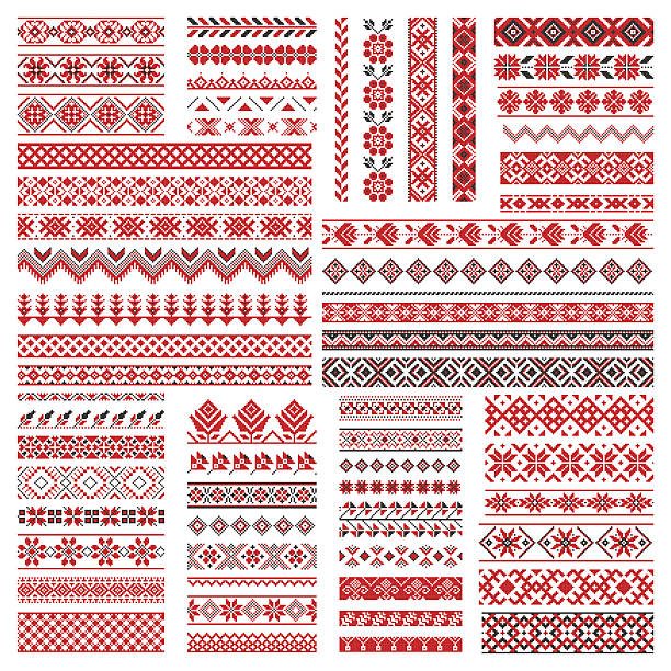 Big set of embroidery patterns Big set of traditional embroidery. Vector illustration of ethnic seamless ornamental geometric patterns for your design russian culture stock illustrations