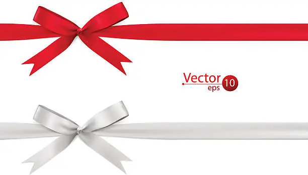 Vector illustration of Ribbon bows - red, white, collection.