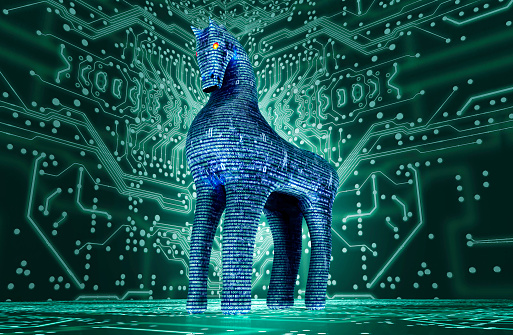 Seguridad informática concepto, caballo de Troya en electrónica ambiente, photo
