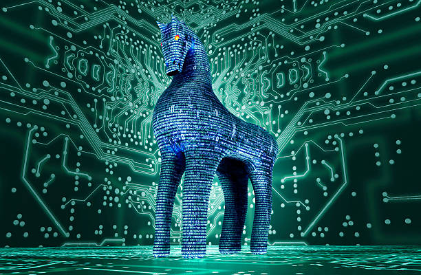 computer safety concept, trojan horse in electronic environment, stock photo