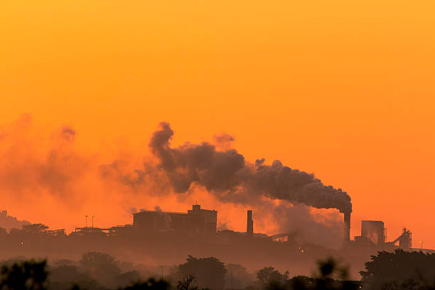 Mine polluting the atmosphere stock photo