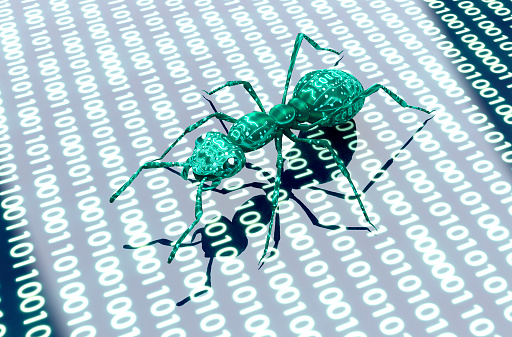 digital safety concept computer bug in electronic environment.