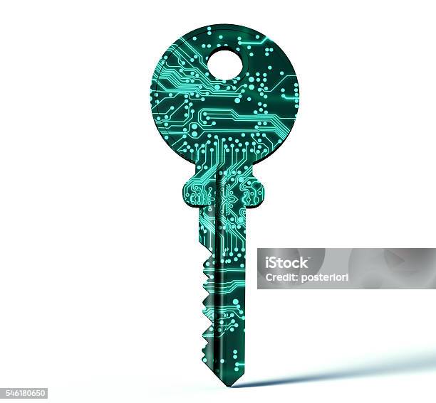 Digital Safety Concept Electronic Key Isolated On White Stock Photo - Download Image Now