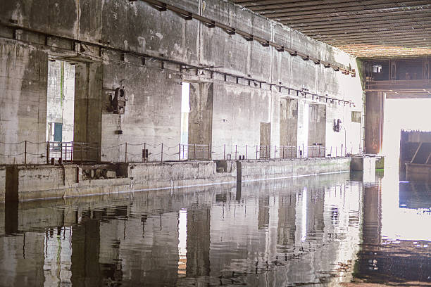 istock Submarine Base concrete walls rectangle opening to sea 546181292