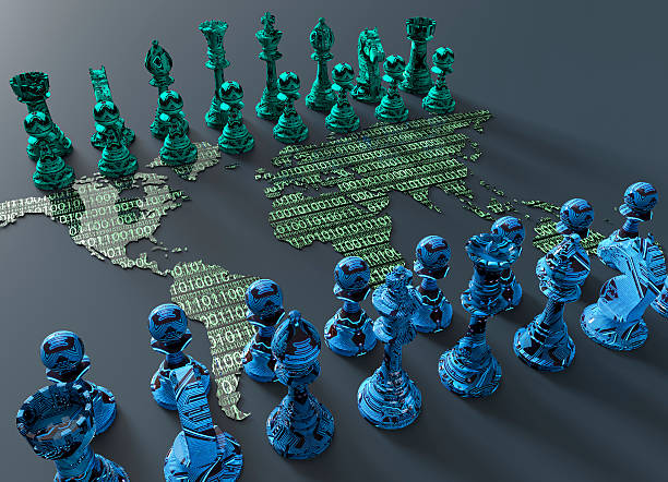digital world map chess board with chess play stock photo