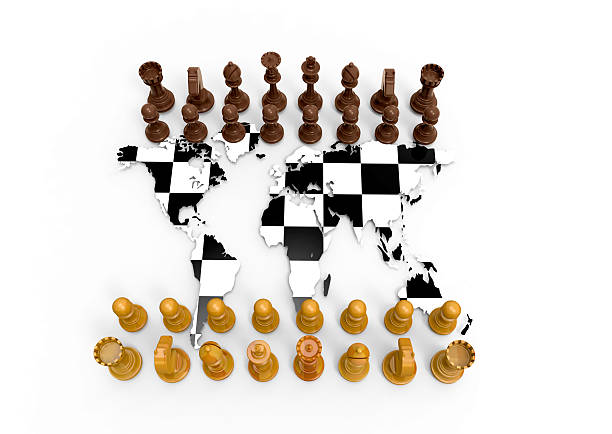 istock chess board out of the world map with chess play 546182202