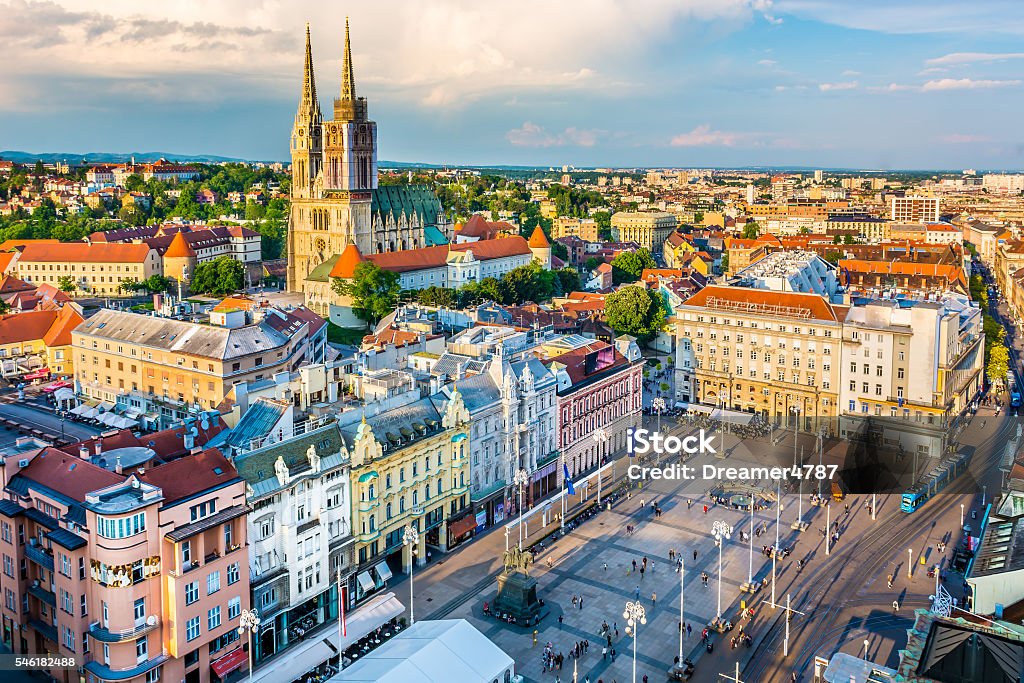 Zagreb aerial view, Croatia capital town. Aerial view at old city center of capital of Croatia, Zagreb, Europe. Zagreb Stock Photo