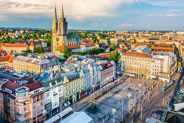Zagreb aerial view, Croatia capital town. Aerial view at old city center of capital of Croatia, Zagreb, Europe. croatia stock pictures, royalty-free photos & images