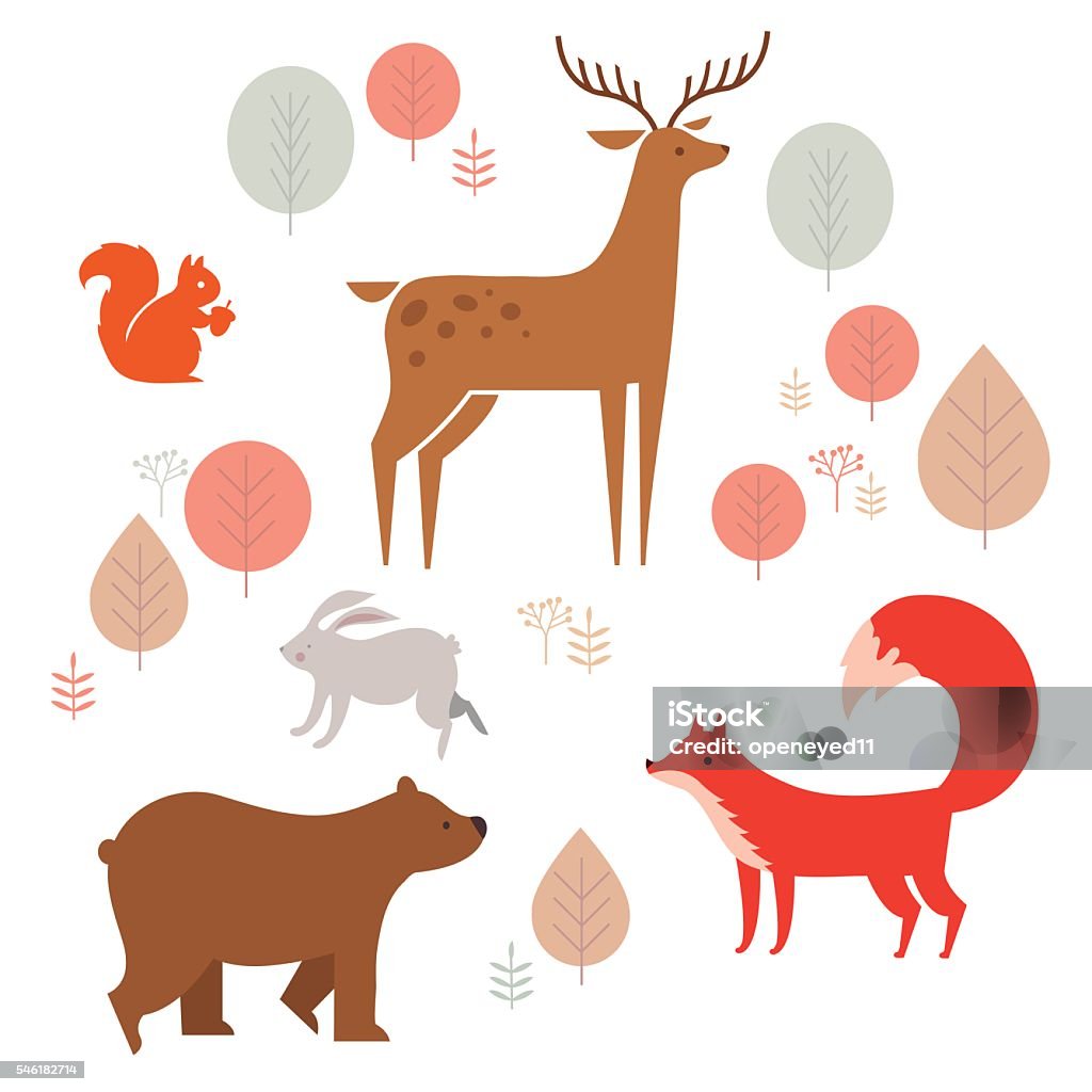 Animals in the forest Vector set of cute animals in the forest: fox, bear, rabbit, deer and squirrel. illustration in cartoon style. Animal stock vector