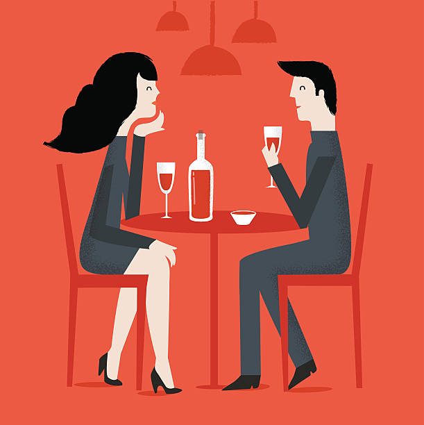 ilustrações de stock, clip art, desenhos animados e ícones de man and woman in a restaurant. - silhouette wine retro revival wine bottle