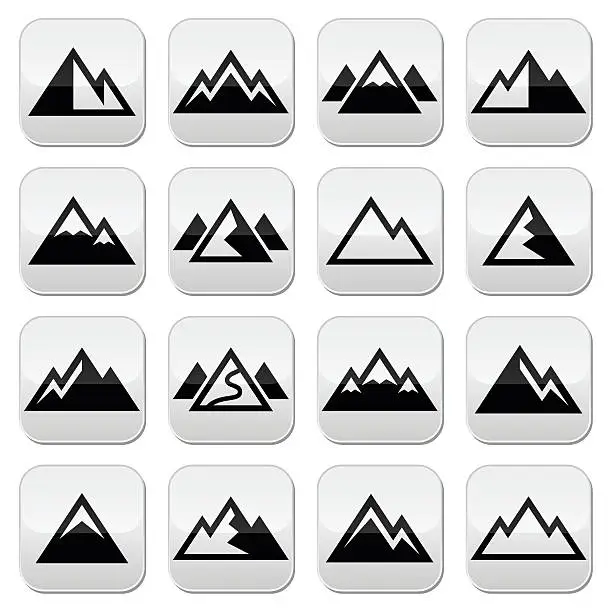 Vector illustration of Mountain vector buttons set