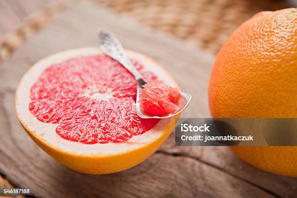 Pink Grapefruit With Sugar Stock Photo - Download Image Now - Grapefruit, Breakfast, Spoon