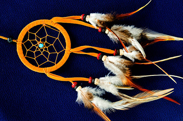istock Beautiful close-up dream catcher on blue background 546190852