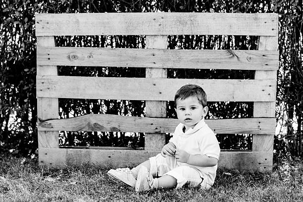 Closeup portrait of a baby boy.  ( Monochrome version )