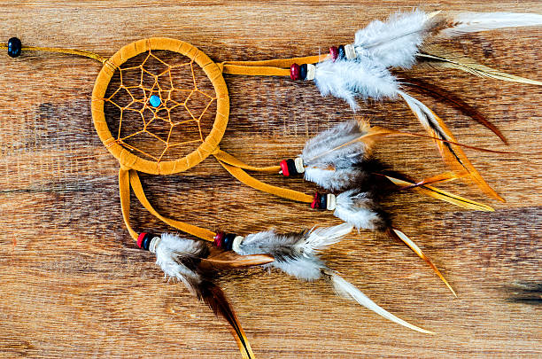 istock Native american dream catcher on wooden background 546192902