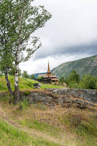 old stave church in lom, norway. - lom church stavkirke norway imagens e fotografias de stock