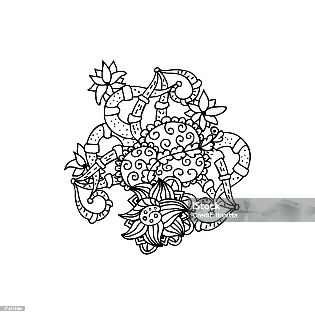 Mono color black line art element for adult coloring book Mono color black line art element for adult coloring book page design.Floral collection. Adult stock vector