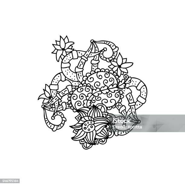 Mono Color Black Line Art Element For Adult Coloring Book Stock Illustration - Download Image Now