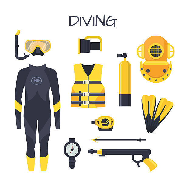 Underwater activity vector icons vector art illustration