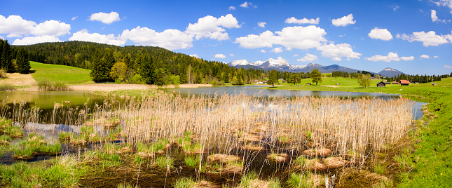 panorama landscape in Bavaria at alps mountains with lake