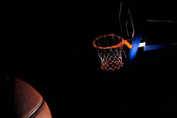 istock Basketball hoop on black background 546202518