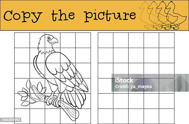 Children Games Copy The Picture Cute Bald Eagle Smiles Stock Illustration - Download Image Now