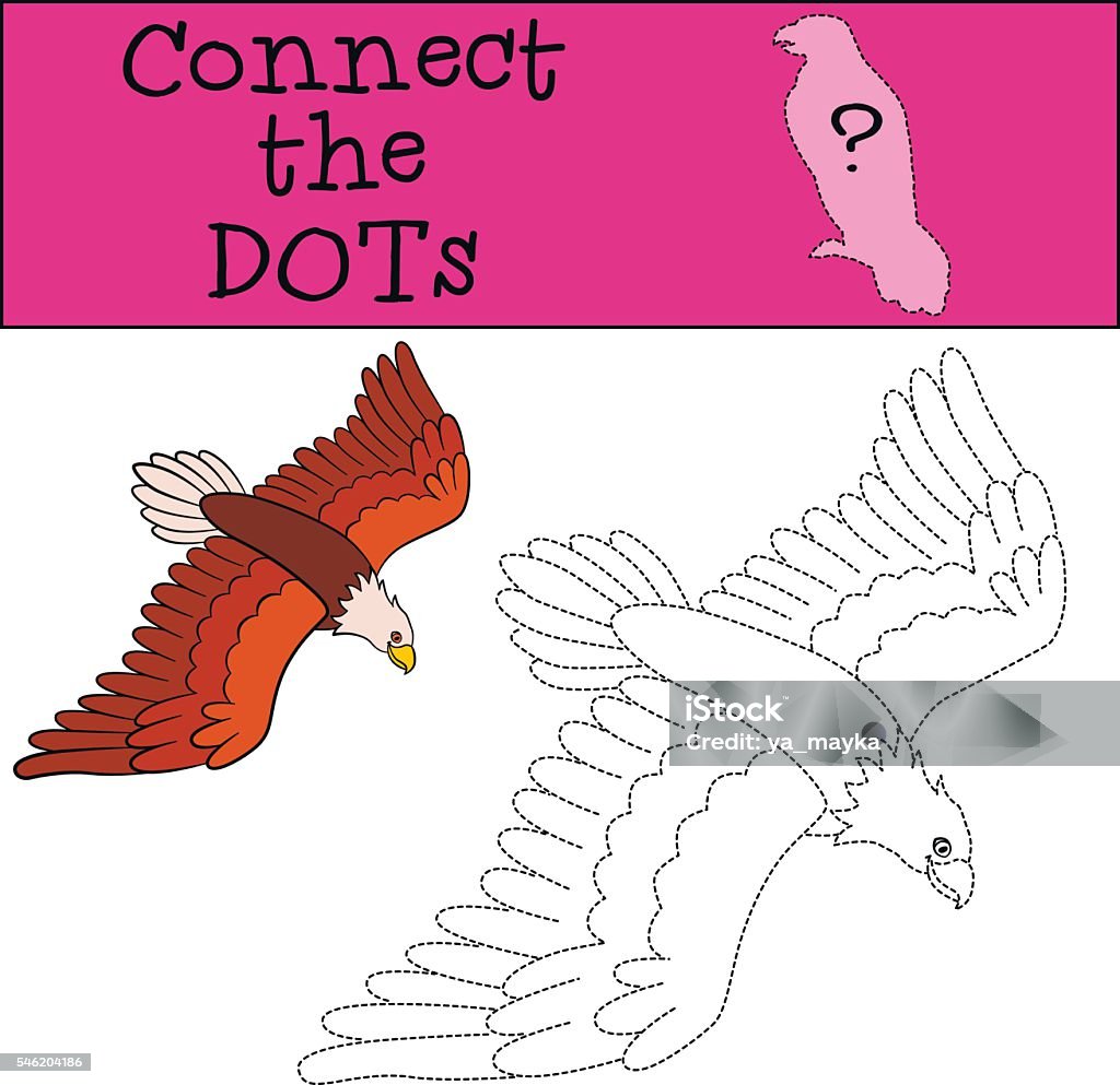 Educational games: Connect the dots. Cute bald eagle. Educational games for kids: Connect the dots. Cute bald eagle flies and smiles. Bald Eagle stock vector