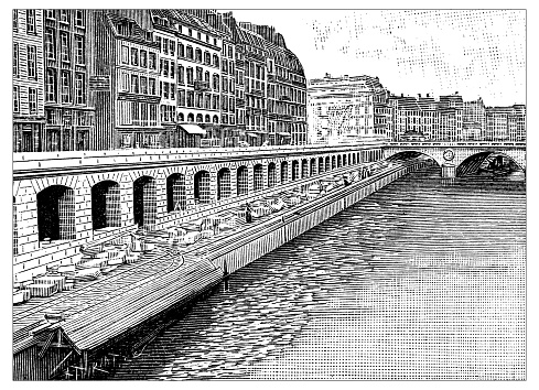 Antique illustration of works for the construction of Paris subway