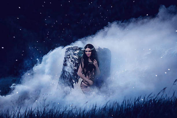 istock Black Angel. Pretty girl-demon 546204920