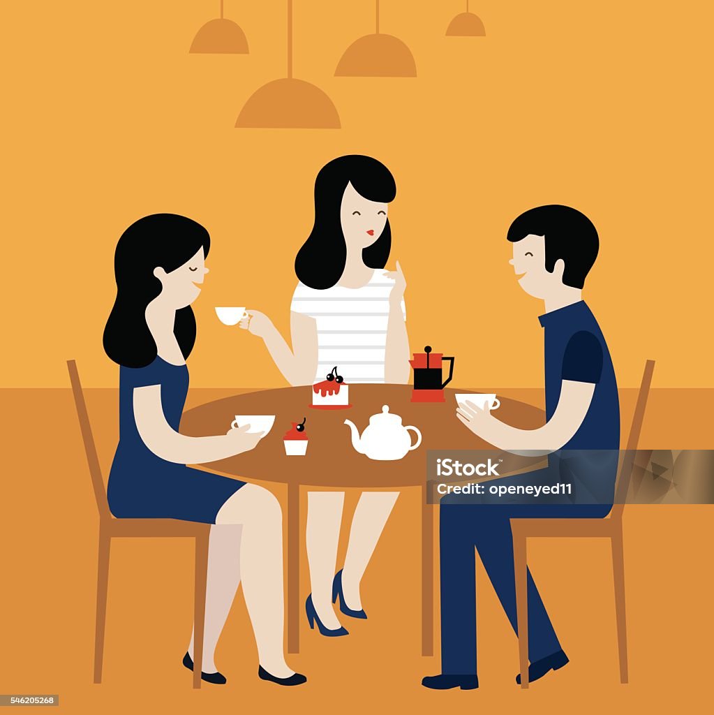 People in cafe Group Of Friends in Cafe talking and drinking coffee. Vector Illustration.  Eating stock vector