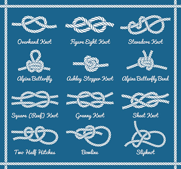 로프 매듭, 히치, 활, 굴곡. 1부/3부 - tied knot 이미지 stock illustrations