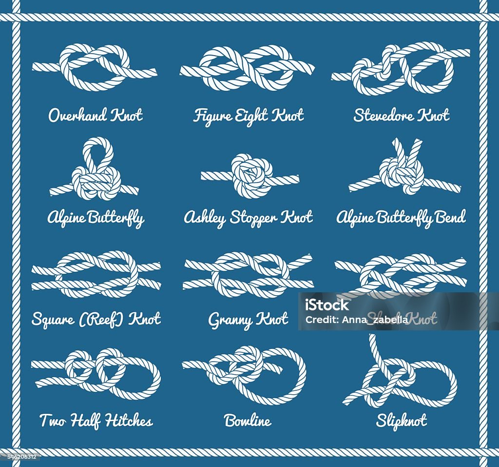 Rope knots, hitches, bows, bends. Part 1 / 3 - Royaltyfri Knut vektorgrafik
